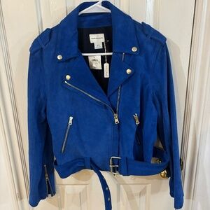 Club Monaco cobalt blue leather Moto jacket